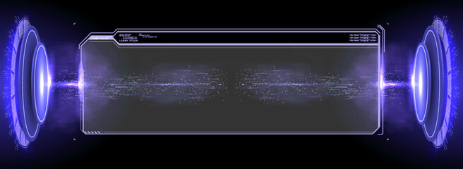 Poster - interface elements. futuristic abstract HUD frame screen, button, loading, text isolated on black background. GUI elements for game. Data information infographic. Vector