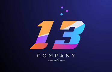 colored number 13 logo icon with dots. Yellow blue pink template design for a company and busines