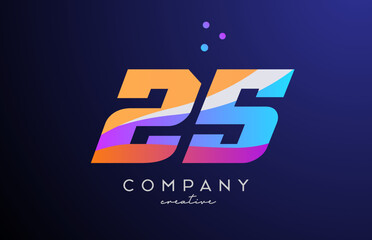 colored number 25 logo icon with dots. Yellow blue pink template design for a company and busines