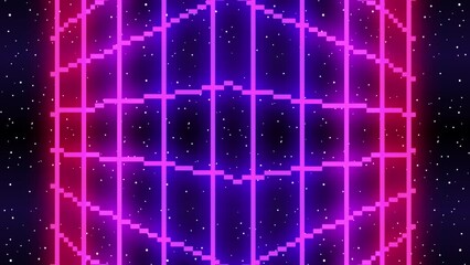 Poster - Animated Retro background. Motion design. Synthwave. Pixel art 8bit Vector video game