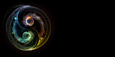 Wall Mural - Soul in balance, yin-yang in perfect harmony, spirituality, esoteric, copy space, text space, meditation, metaphysic, peace of the soul, inner power and calm, illustration, generative art