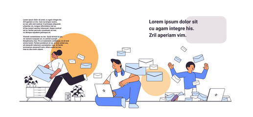 Poster - businesspeople reading or writing letters on laptop business people communicating on computer email messaging mail concept