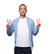 © agongallud - Happy young man making a victory gesture with his fingers
