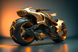 © MARCELO - 3D illustrative design of futuristic concept motorcycle prototype. High performance engine. Generative AI.