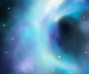 Cosmic background with a blue nebula and stars