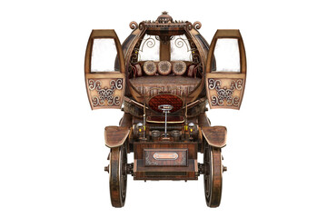 Poster - Steampunk carriage with pumpkin shaped cab doors open. Isolated 3D illustration.