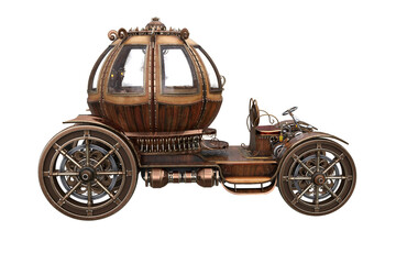 Poster - Steampunk concept motor car with pumpkin shaped carriage. Isolated 3D rendering.