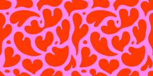 Melting Red Love Heart Seamless Pattern Illustration. Retro Psychedelic Romantic Background Print. Valentine's Day Holiday Backdrop Texture, Liquid Romantic Shape Wedding Wallpaper Design.