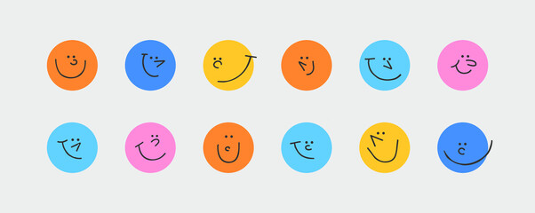 Wall Mural - colorful cartoon character face circle illustration set. funny people faces doing diverse gesture an