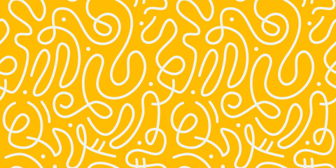 Wall Mural - Fun line doodle seamless pattern. Creative abstract squiggle style drawing background for children or trendy design with basic shapes. Simple childish scribble wallpaper print.