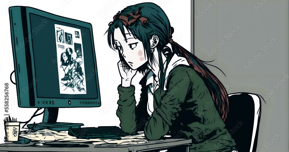 student sitting in front of a computer, looking disappointed and ...