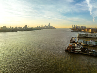 Wall Mural - Aerial Drone Sunrise in Weehawken New Jersey