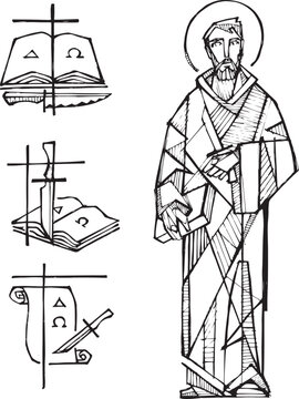 Hand drawn illustration of Saint Bartholomew.