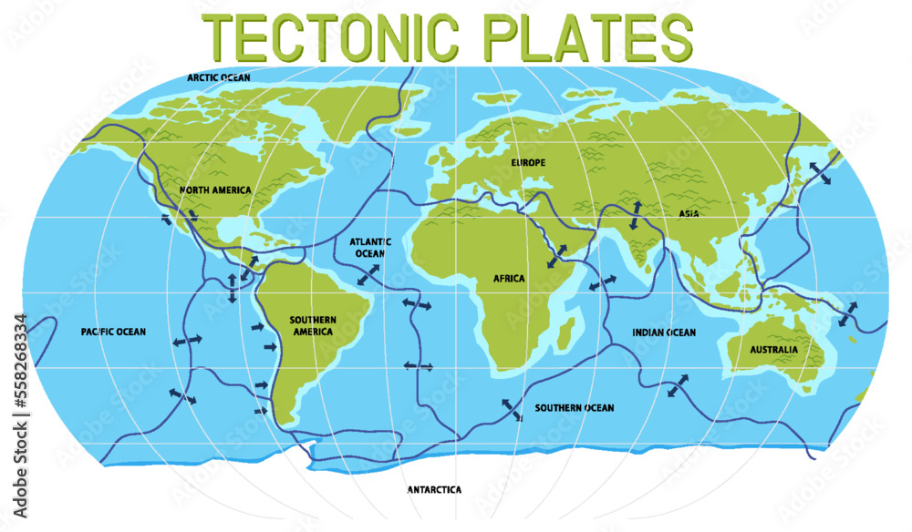 Map of tectonic plates and boundaries Stock Vector | Adobe Stock