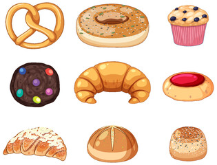 Wall Mural - set of bread and pastry bakery products