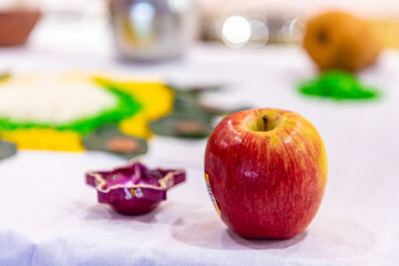 Indian Hindu wedding ritual items close up