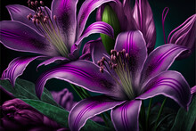 Purple Lily Flowers Background. Generative AI.