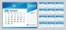 Monthly Calendar Template For 2023 Year, Week Starts On Sunday, Wall Calendar 2023 In A Minimalist Style, Desk Calendar 2023 Template, Blue Graphic Design, Printing Media, Corporate Planner Vector