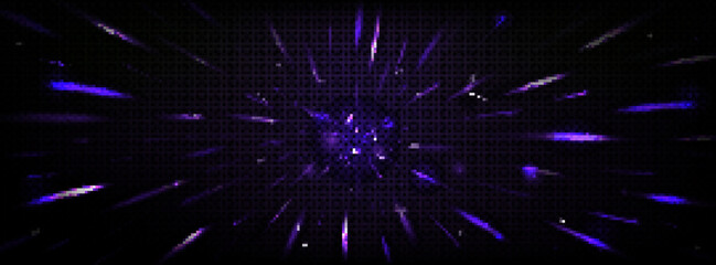 Poster - Sparks in motion with blur, speed light effect. Flare with purple lines perspective view. Overlay zoom, fire pace, flame, burst abstract high-speed movement, Realistic 3d vector dynamic trails