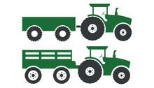 Flat Tractor On White Background. Green Tractor Icon - Elements Vector Illustration. Agricultural Tractor - Transport For Farm In Flat Style.