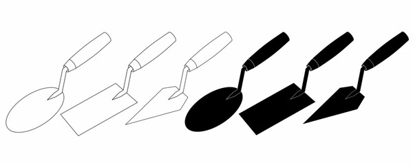 Wall Mural - trowel icon set with different style.outline silhouette trowel flat icon