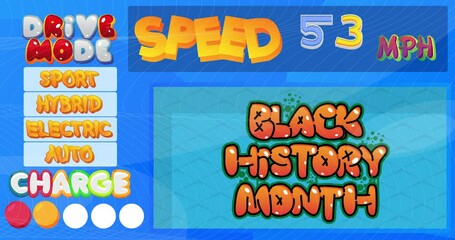 Poster - Cartoon Car Dashboard with Black History Month Text. Digital Graphical User Interface Animation.