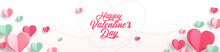 Valentine's Day Concept Banner. Vector Illustration. 3d Red, Pink And Green Paper Hearts With Frame On Geometric Background. Cute Love Sale Banners Or Greeting Cards, Mobile Apps, Web.