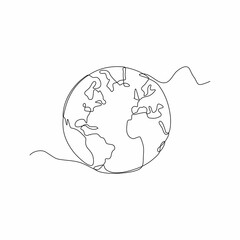 Wall Mural - Continuous line drawing of earth globe. Isolated vector illustration on a white background