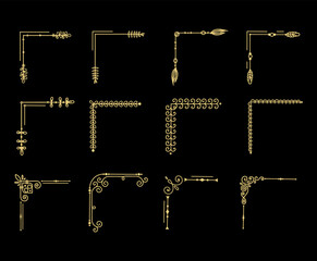 Poster - Retro gold linear frame corners for decoration. Vector of gold retro border, frame luxury graphic vintage illustration