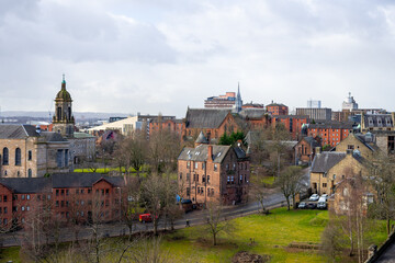 Wall Mural - View of Glasgow city from The Glasgow Necropolis , Victorian Cemetery Monuments during winter sunny day at Glasgow , Scotland : 27 February 2018