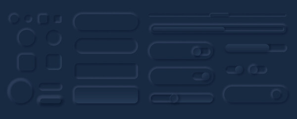 Fototapete - neumorphism style ui black elements sliders collection. dark interface vector neumorphism, ui elemen