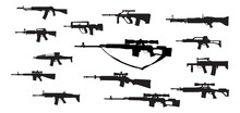 Set Of Assault Rifle Weapon Vector Gun Silhouettes