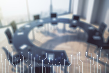 Aufkleber - Abstract virtual microscheme illustration on a modern conference room background. Big data and database concept. Multiexposure
