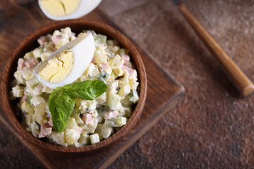 Wall Mural - egg salad with mayonnaise, rustic style