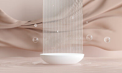 Wall Mural - Podium on the water for product presentation. Natural beauty pedestal, relaxation and health, 3d illustration