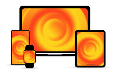 Fototapete - Set of device with gradient screen. Laptop, display, tablet, phone and watch. Vector illustration