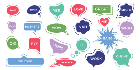 Poster - Speech bubble collection with text inside. Cartoon text message in a flat design. Vector illustration