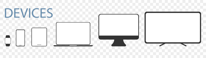 Poster - Set of different devices icon with blank screen. Electronic icons collection. Vector illustration