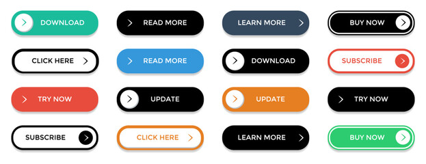 Leinwandbilder - Web buttons collection with shadow. Set of app buttons template in a flat design. Vector illustration