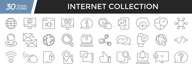 Fototapete - Internet linear icons set. Collection of 30 icons in black