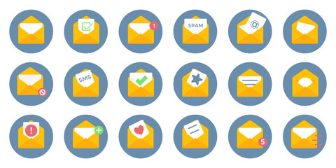 Poster - Set of yellow envelope mail message. Vector illustration