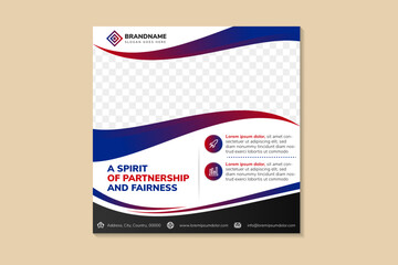 Poster - abstract social media post banners template design headline is a spirit of partnership. space of photo collage and text. Advertising banner with square layout. white background and blue red element.