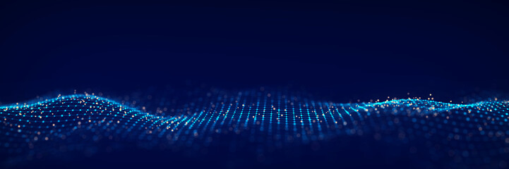 Poster - 3d digital wave. Technology wave. Flow digital structure. Cyber technology background. 3D rendering.