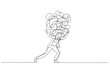 © rina - Cartoon of businesswoman carrying heavy messy line on his back metaphor of stress from work. One line art style
