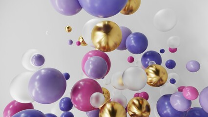 Poster - 3D render of balls, bubbles, on bright pastel background. Digital, trend, conceptual illustration for advertising products, wallpaper, cover, banner for decoration with copy space.