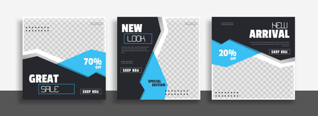 Wall Mural - set of editable minimal square banner template. blue white background color with geometric shapes fo