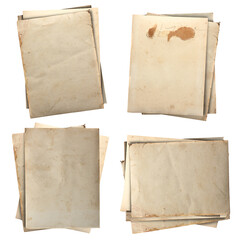 Aufkleber - Stack of old papers set isolated on white background