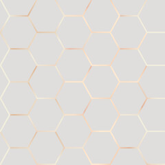 Wall Mural - seamless illustration of grey background with shiny golden hexagonal pattern. paper with gold orname