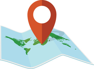 Poster - geo pin on paper world map. location icon
