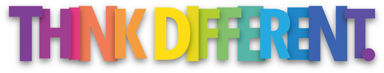 THINK DIFFERENT. colorful typography banner on transparent background